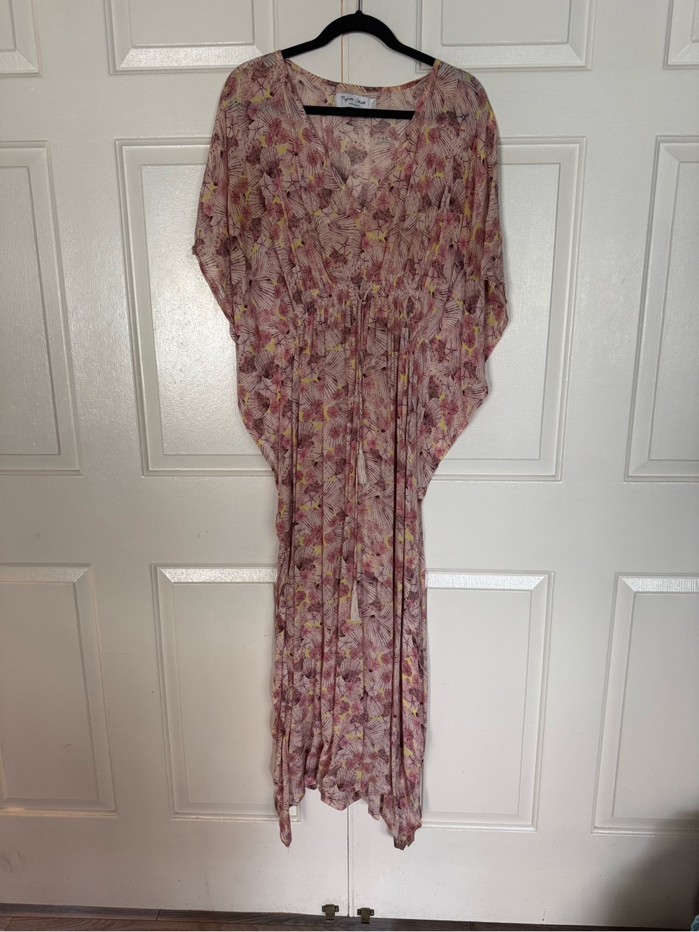 Runjuta Shetti Pink V-Neck Kimono Maxi Dress